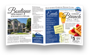 Hawthorne Gardens Senior Living 2-page ad spread