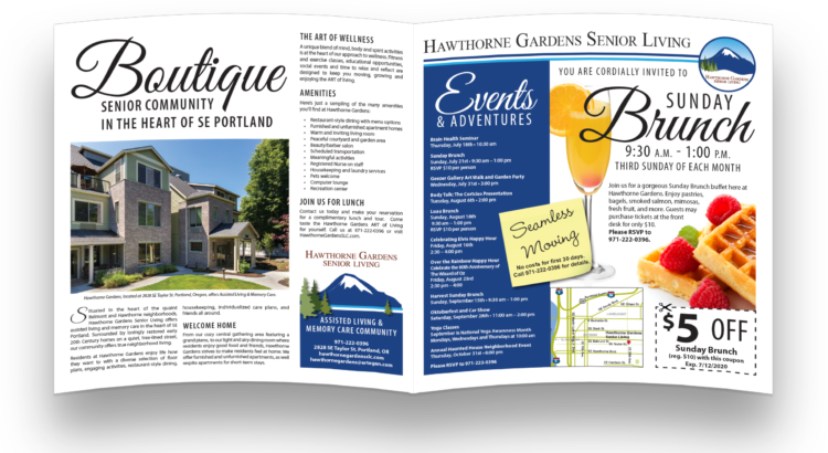 Hawthorne Gardens Senior Living 2-page ad spread